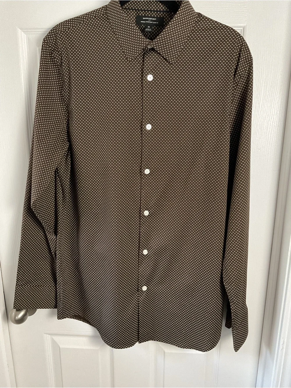 Banana Republic Men Slim Fit Brown Print Button Down Shirt M NWT